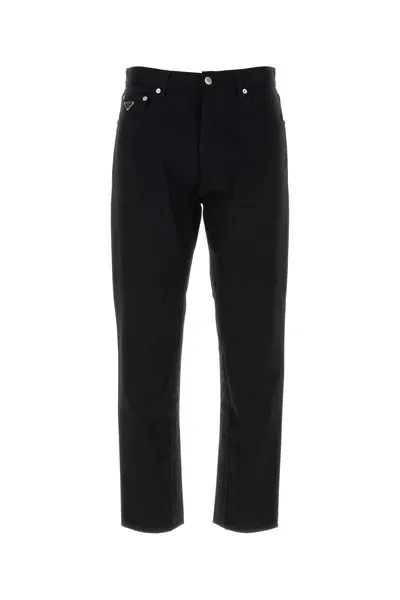 Prada Logo Patch Straight Leg Jeans In Black