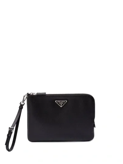 Prada Saffiano Leather Pouch In Black  