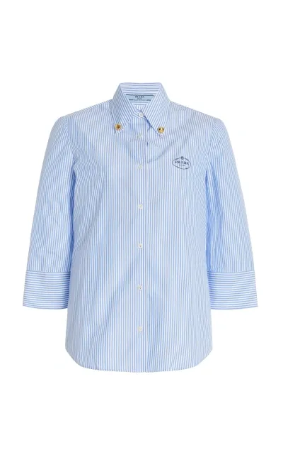 Prada Striped Collared Shirt In Bianco