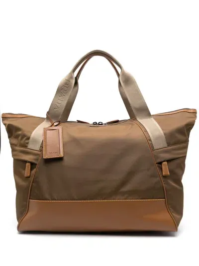 Prada Triangle-logo Duffle Bag In Brown