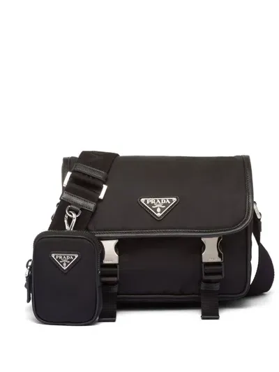 Prada Borsa Messenger Con Placca Logo In Brown