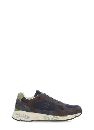 Premiata Mase Sneakers With Contrast Stitching And Mesh Panels In Blue