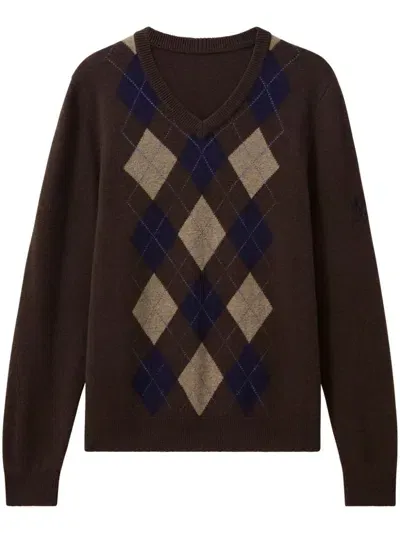 Pringle Of Scotland Argyle V-neck Sweater In Brown