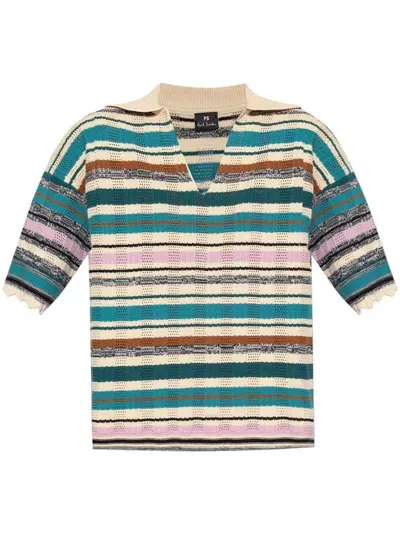 Ps By Paul Smith Striped Knit Polo Shirt In Multicolour