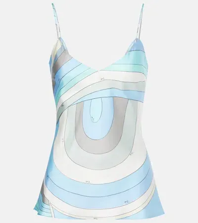 Pucci Iride Printed Silk Twill Top In Blau