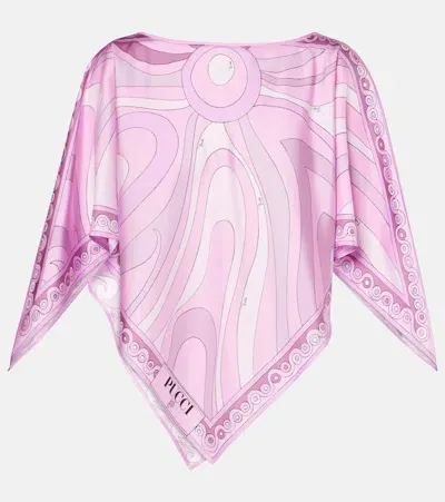 Pucci Printed Silk Twill Top In Pink