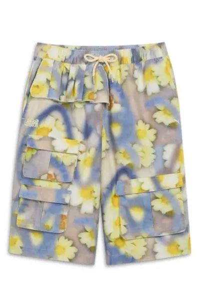 Puma X Collina Strada Floral Cotton Ripstop Cargo Shorts In Yellow Pear-aop