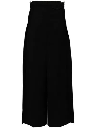 Pushbutton Black Side Folded Wide Trousers