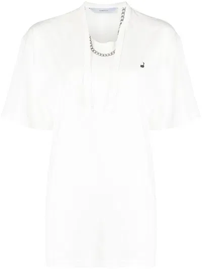 Pushbutton Necklace-print Oversized T-shirt In White