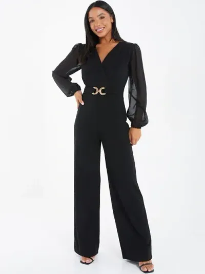 Quiz Chiffon Buckle Palazzo Jumpsuit In Black