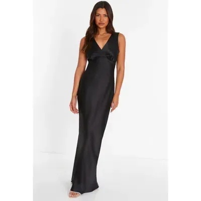 Quiz Satin Wrap Front Maxi Dress In Black