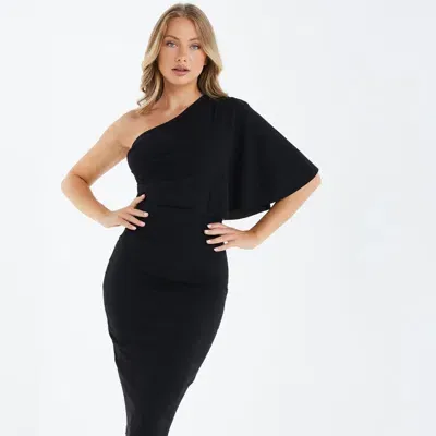 Quiz Scuba Crepe One Shoulder Midi Dress Black