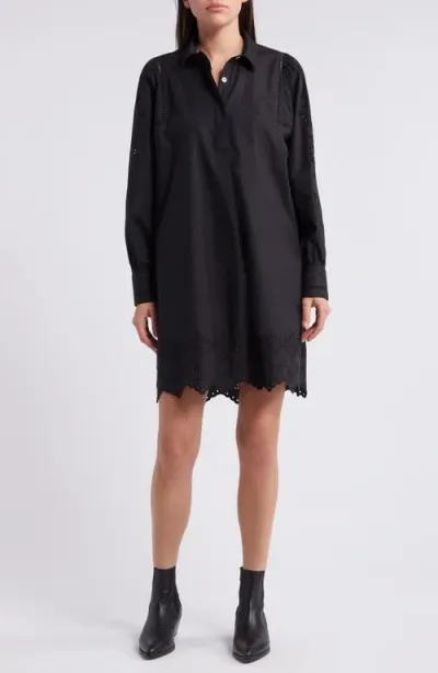 Rails Fernanda Eyelet Long Sleeve Shirtdress In Black Eyelet