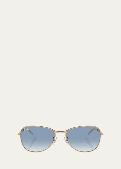 Ray Ban Rounded Metal Square Sunglasses, 59mm In Rose Gold