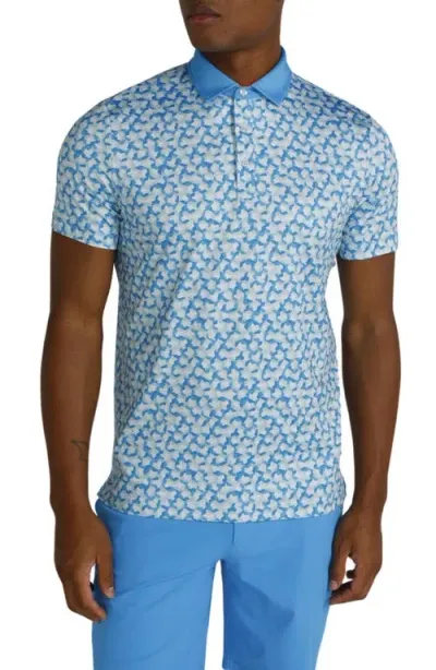 Redvanly Norton Geo Print Performance Golf Polo In Malibu Blue/breeze