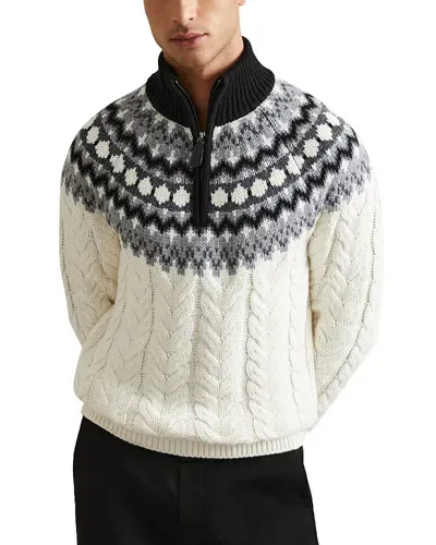 Reiss Colorado Half Zip Fair Isle Sweater In Black/white