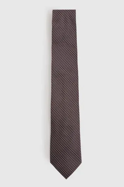 Reiss Dark Brown Atrani Silk Blend Textured Weave Tie