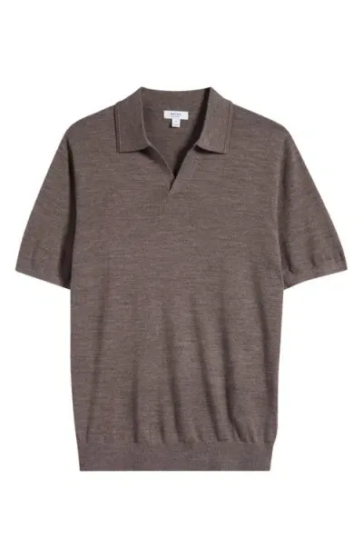 Reiss Duchie Johnny Collar Short Sleeve Polo Sweater In Dark Brown Melange