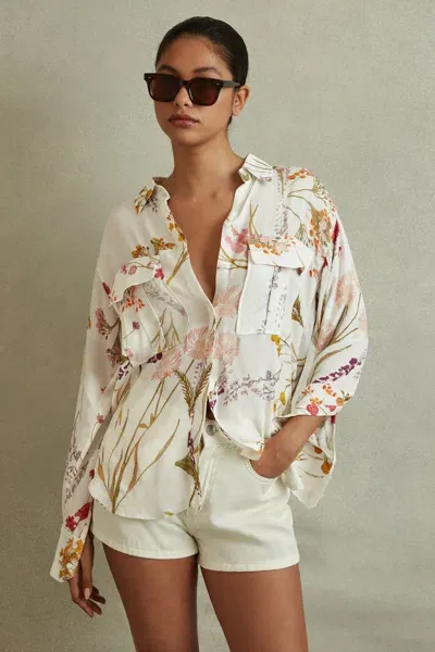 Reiss Ivory Relaxed Floral Print Shirt