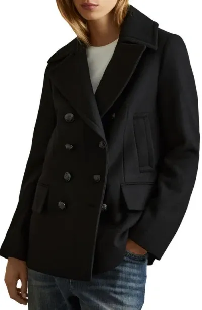 Reiss Lily Double Breasted Wool Blend Coat In Black