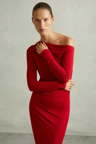 Reiss Red Off-the-shoulder Jersey Midi Dress