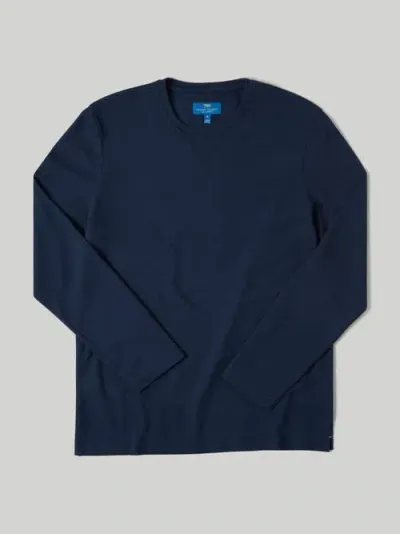 Robert Talbott Kelly Long Sleeve Cotton Crepe Tee In Navy