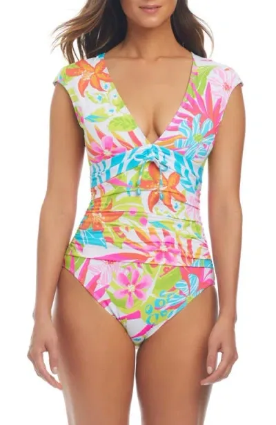 Rod Beattie Cap Sleeve One-piece Swimsuit In Teal Multi