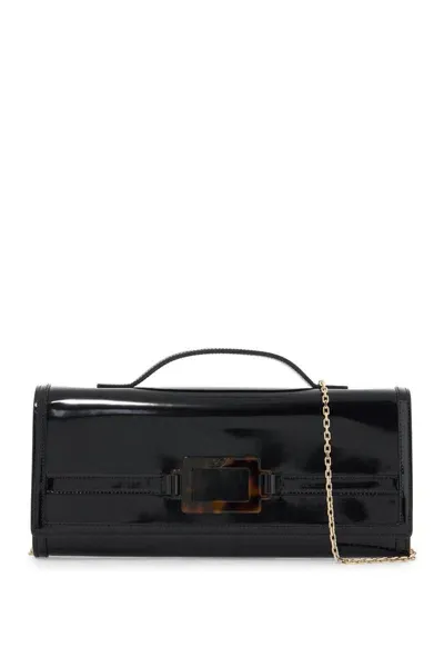 Roger Vivier Brushed Leather Belle Vivier Clutch Bag In Black