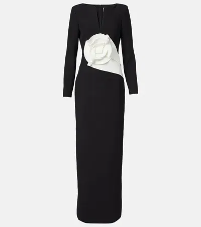 Roland Mouret Floral-appliqué Crêpe Gown In Black