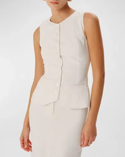 Ronny Kobo Palmina Tailored Cutaway Linen Vest In White