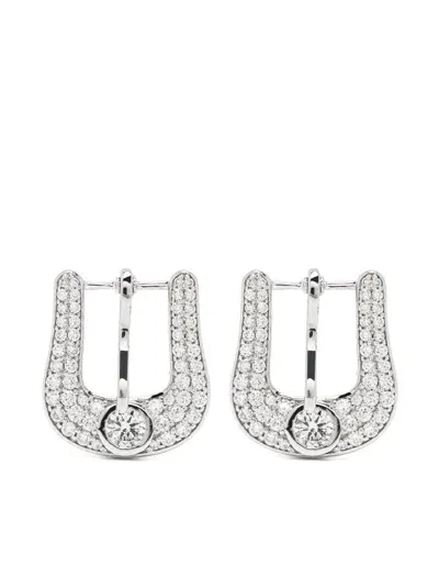 Roses Metals 14kt White Gold Buckle-motif Diamond Earrings In Silver