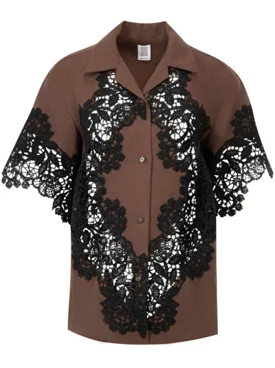 Rosie Assoulin Lace Cabana Shirt In Brown