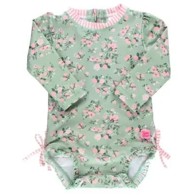 Rufflebutts Baby Girls Long Sleeve Upf50+ One Piece Rash Guard In Tea Roses