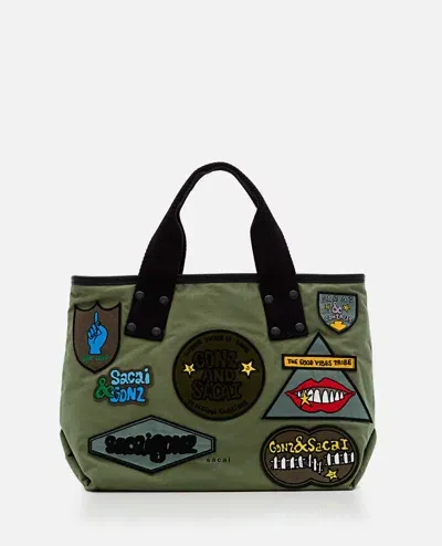 Sacai X Marc Gongales Medium Patch Tote Bag In Green