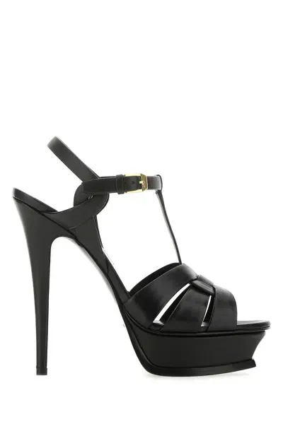 Saint Laurent Black Leather Tribute Sandals