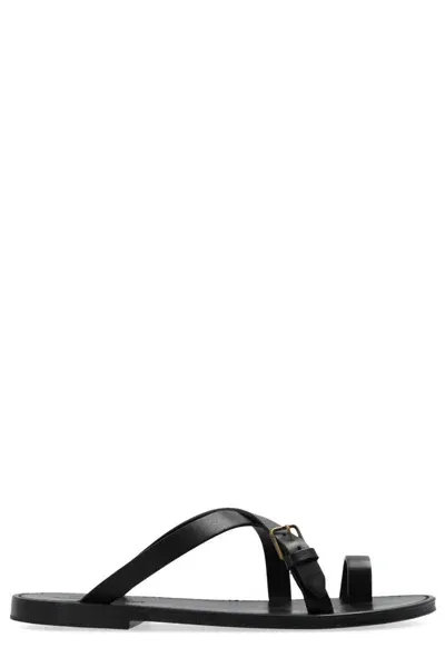 Saint Laurent Leather Flip Flops In Black