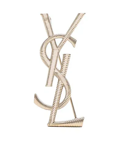 Saint Laurent Cassandre Tubogaz Brooch In Gold