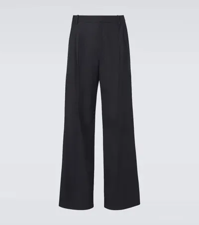 Saint Laurent High-rise Wool Wide-leg Pants In Blue