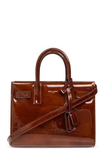 Saint Laurent Small Sac De Jour Leather Tote Bag In Brown