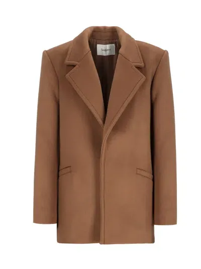 Saint Laurent Single-breasted Coat In Brown