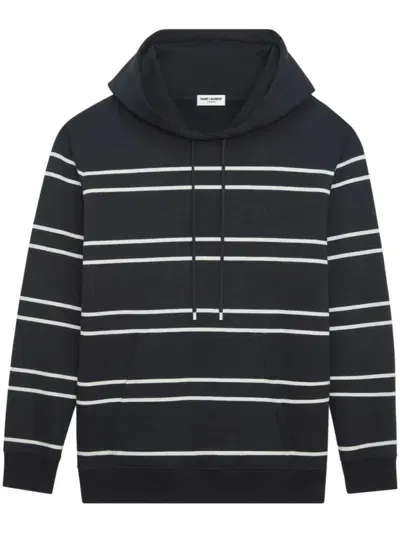 Saint Laurent Striped Cotton Hoodie In Black