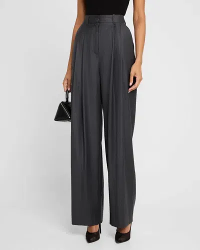 Salon 1884 Cecily Double-pleated Wide-leg Wool Pants In Graphite