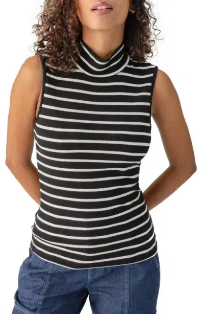 Sanctuary Essential Stripe Sleeveless Mock Neck Knit Top In Black And White Stripe