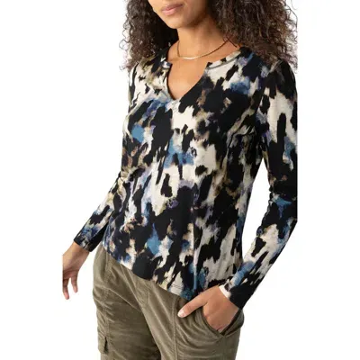 Sanctuary Print Split Neck Knit Top In Midnight Sky