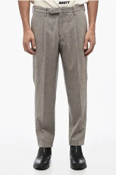 Santaniello Single-pleat Wool Pants With Belt Loops In Gray