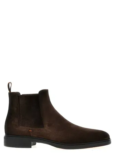 Santoni Suede Ankle Boots In Brown