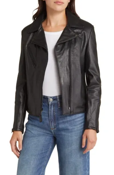 Schott Nyc Clean Perfector Asymmetric Leather Moto Jacket In Black