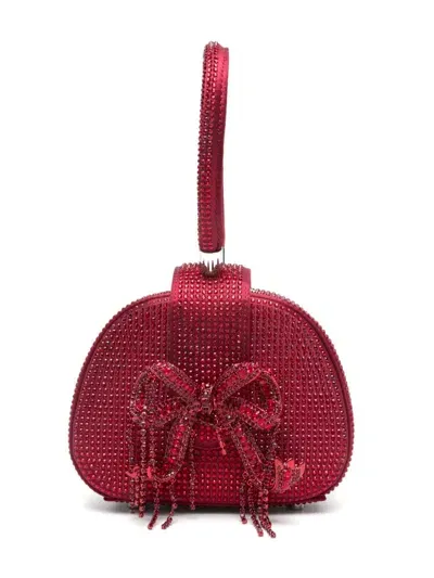 Self-portrait Micro Rhinestone Satin Top Handle Bag In Burgundy