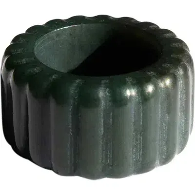 Seree Sophia Ribbed Jade Ring In Dark Green