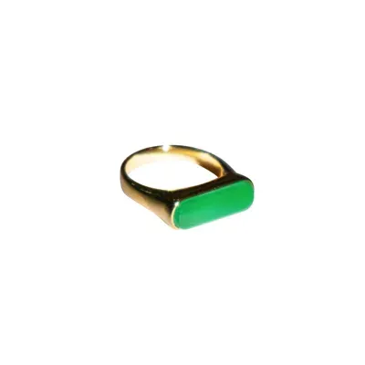 Seree Women's Gold / Green Bar Slim Rectangular Signet Ring In Gold/green